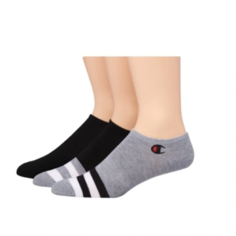 CHAMPION Men's 3-Pk. No-Show Socks Super soft Socks, Embroidered Logo, NEW 6-12